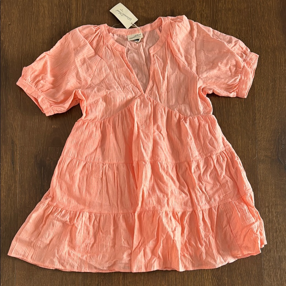 Mid length cap sleeved Peach Dress